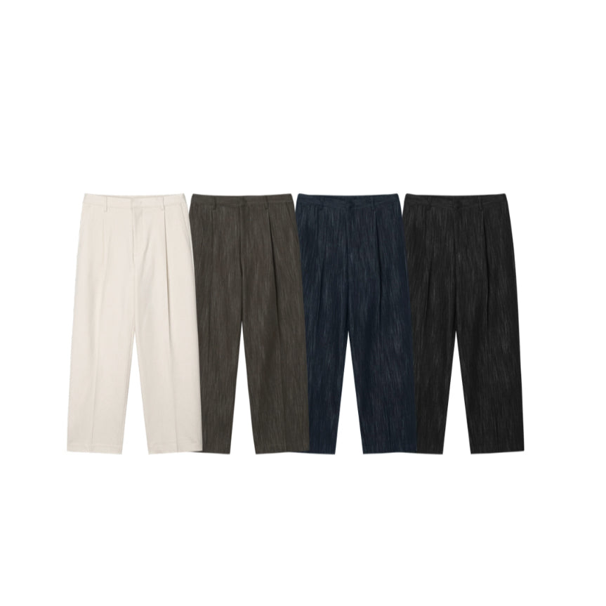 【Metanoia】韓國設計 雙褶半鬆緊帶卡其落地褲