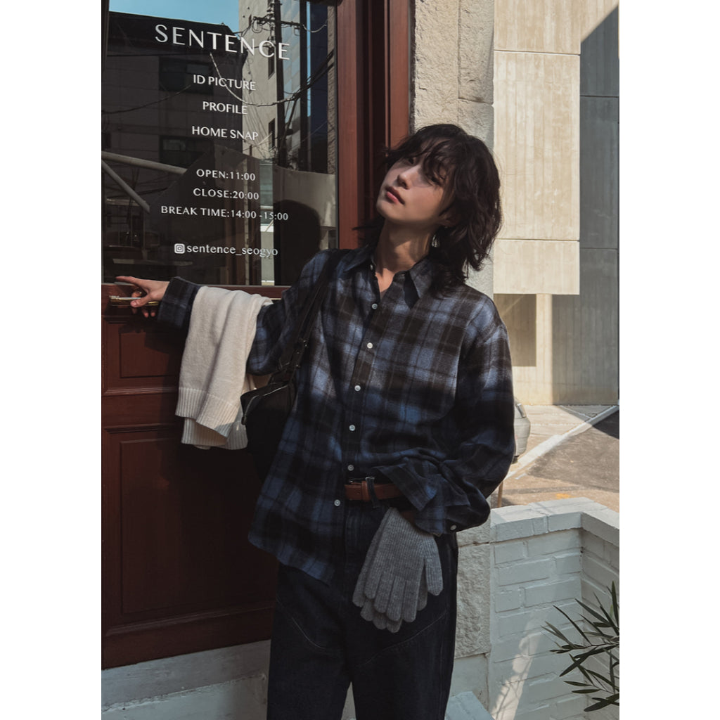 【Metanoia】🇰🇷韓製 填充絨面貝格林格紋長袖襯衫