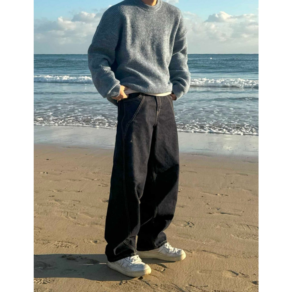 【Metanoia】🇰🇷韓製 雙摺縫線落地牛仔褲