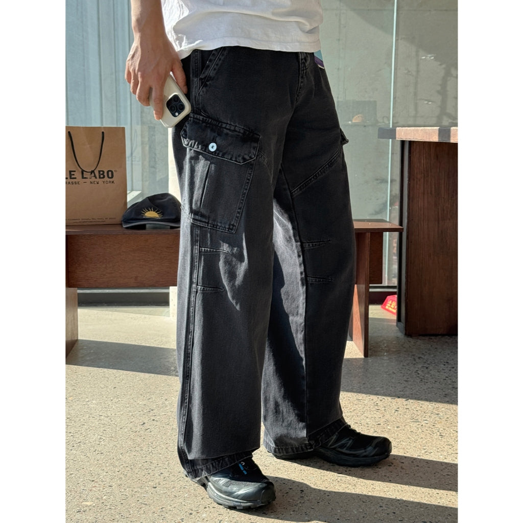 【Metanoia】韓國設計 雙摺縫線落地牛仔褲
