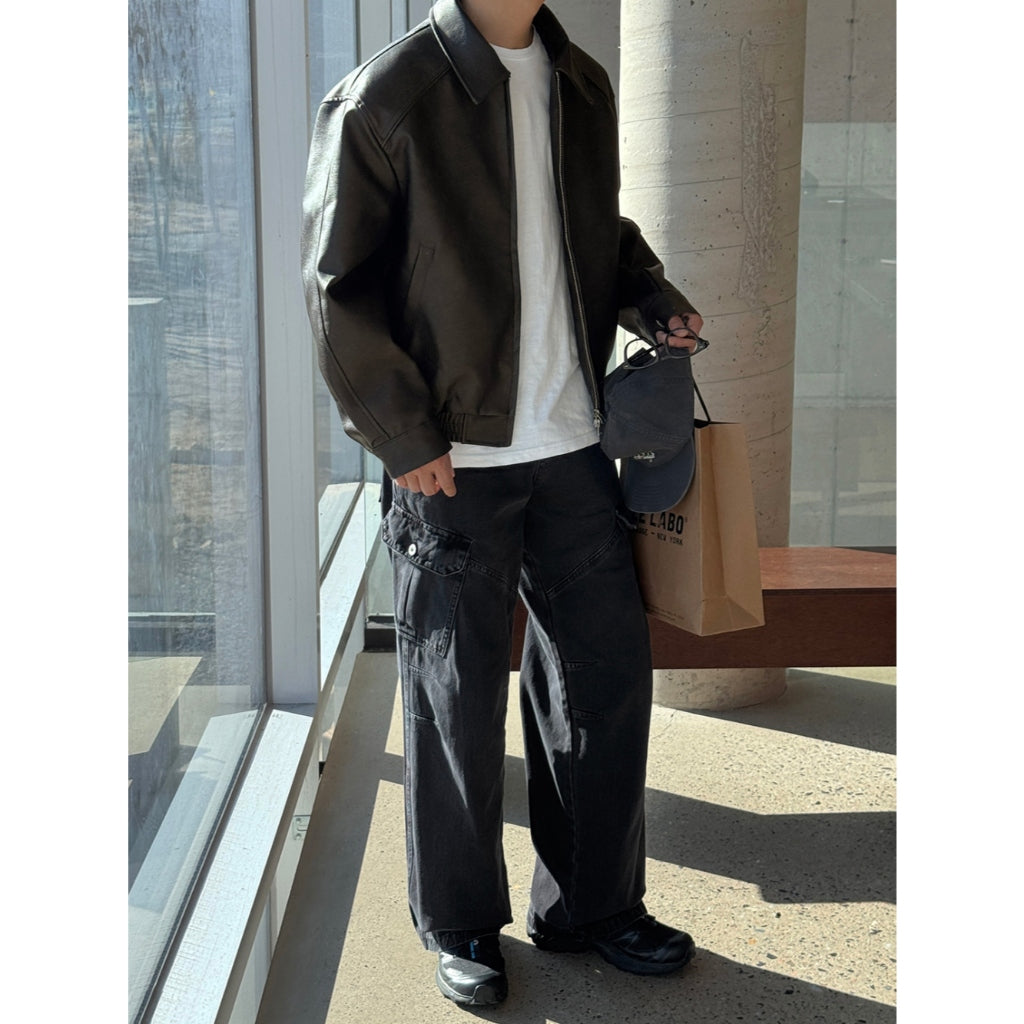 【Metanoia】韓國設計 雙摺縫線落地牛仔褲
