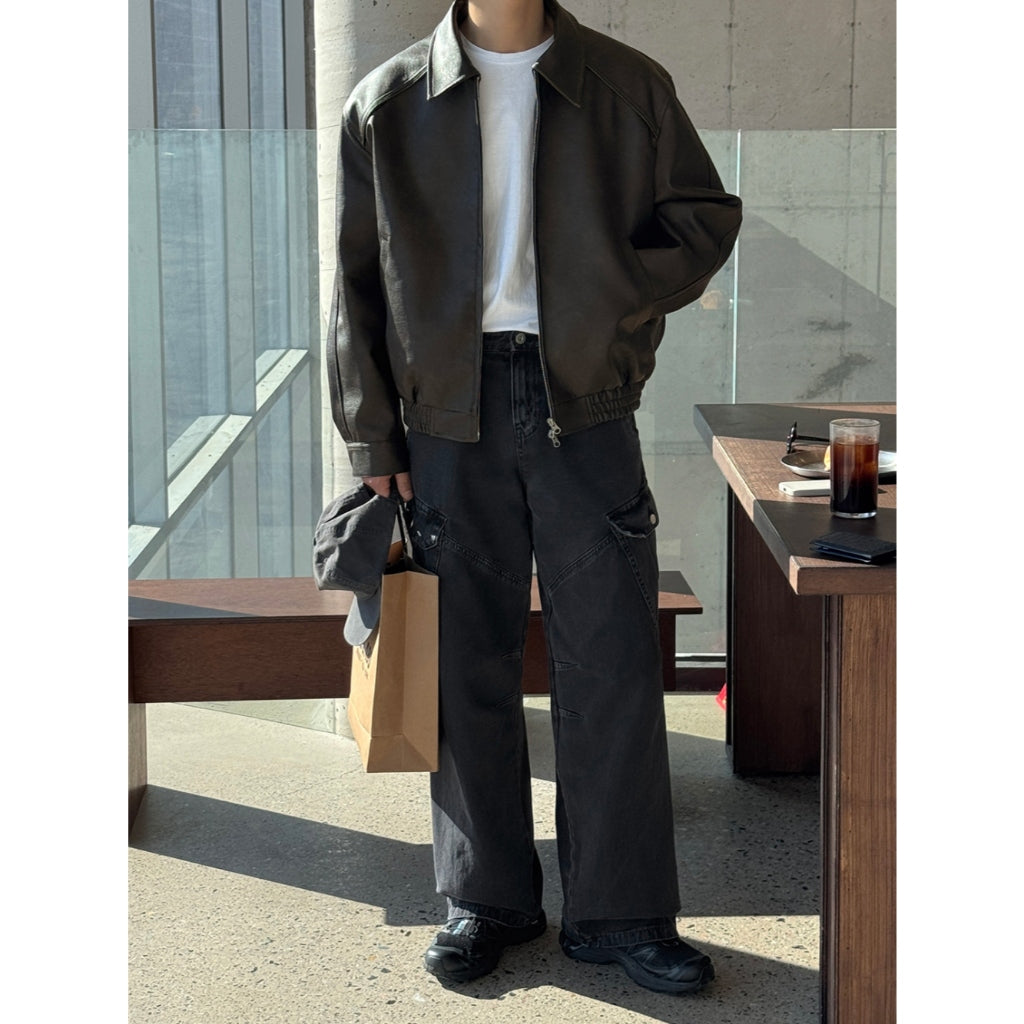 【Metanoia】韓國設計 雙摺縫線落地牛仔褲