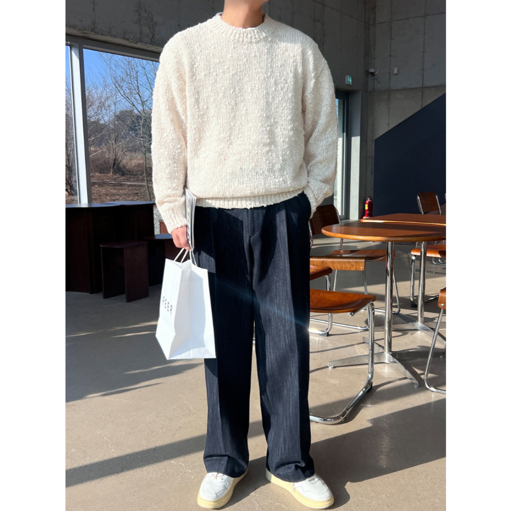 【Metanoia】韓國設計 雙褶半鬆緊帶卡其落地褲