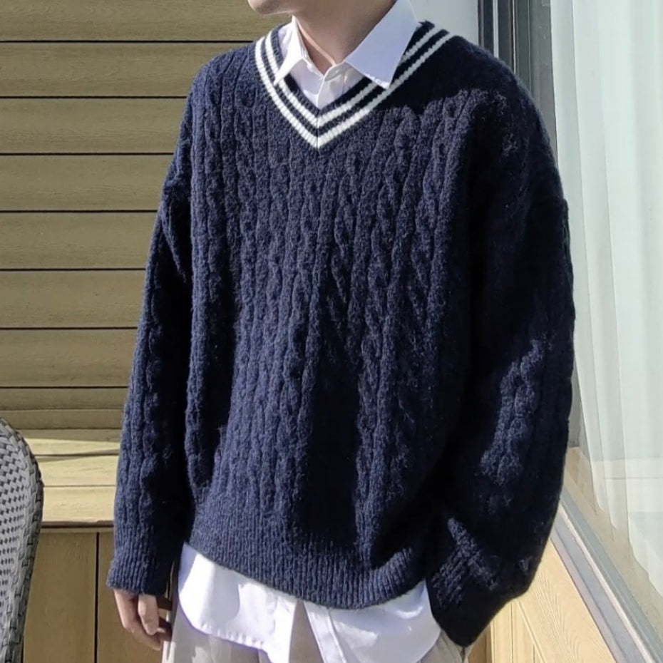 【Metanoia自訂款】韓國設計 混羊毛V型麻花針織衣