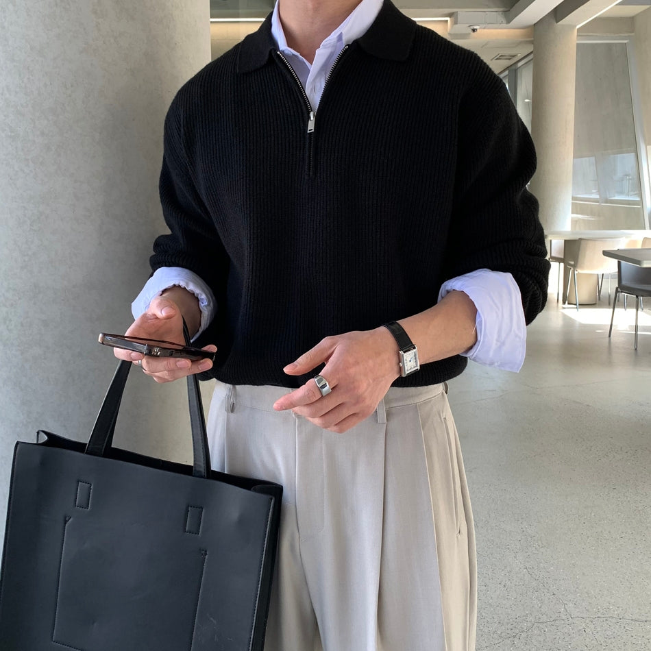 【Metanoia】韓國設計 翻領半拉鍊針織衣 - 7