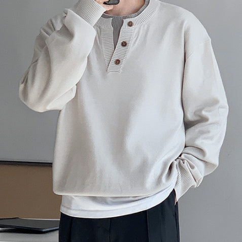 【Metanoia】韓國設計 假兩件亨利領針織衣