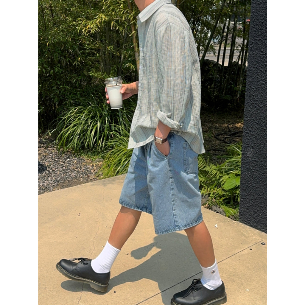 【Metanoia】韓國設計 翻領條紋長袖襯衫 - 4