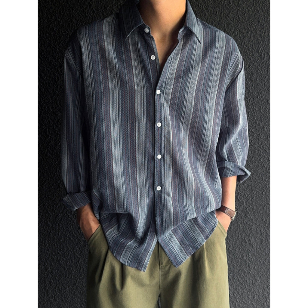 【Metanoia】韓國設計 翻領條紋長袖襯衫 - 8