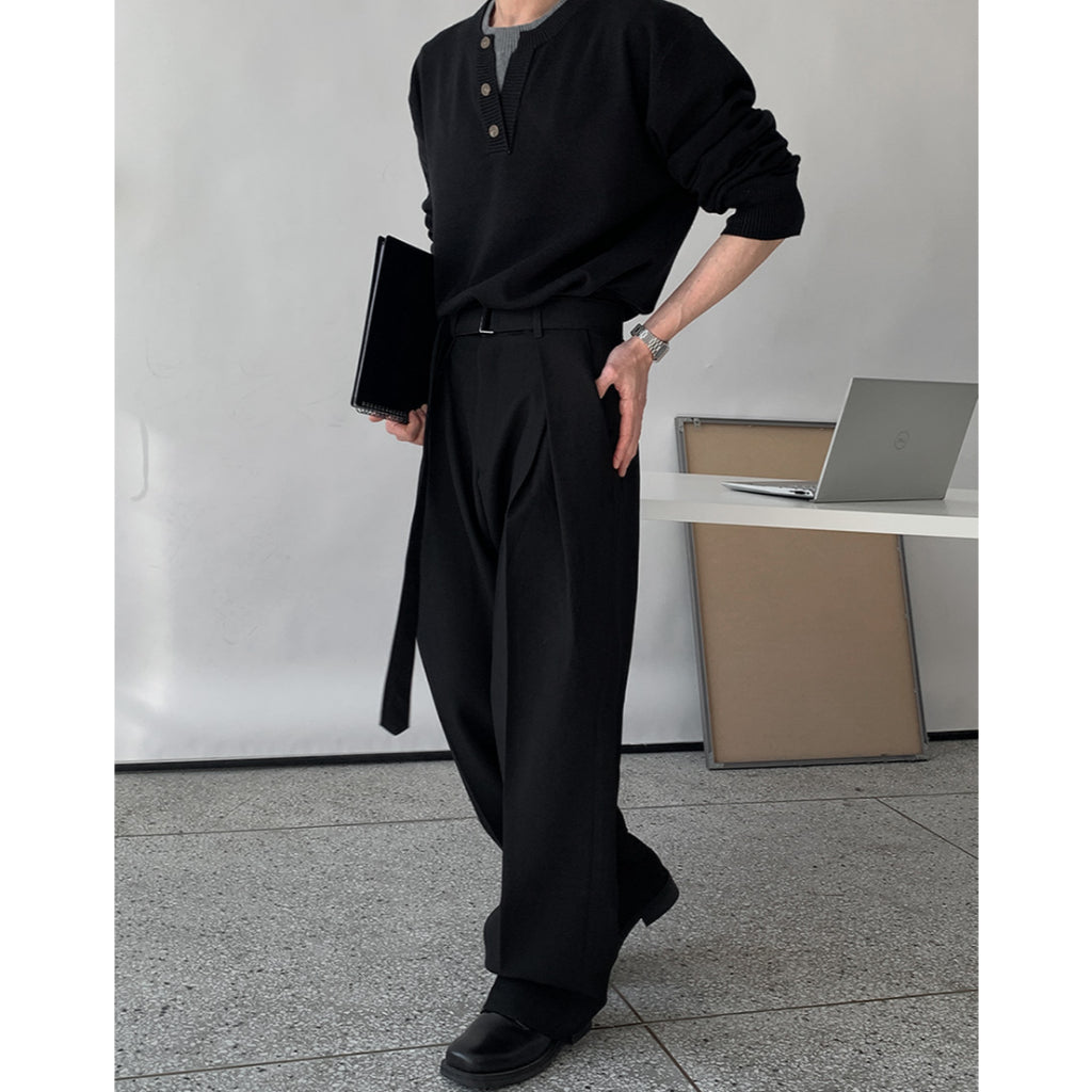 【Metanoia】韓國設計 假兩件亨利領針織衣