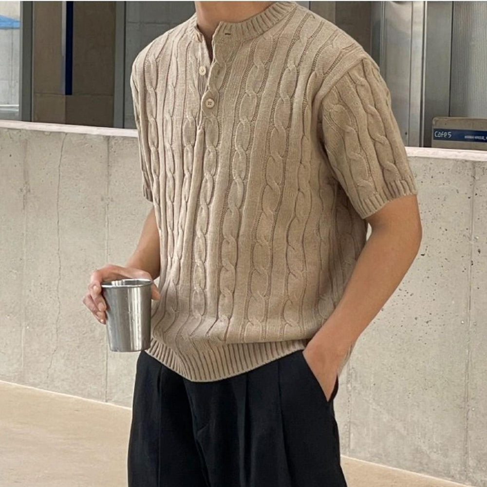 【Metanoia】🇰🇷韓製 麻花亨利領針織短袖 - 3