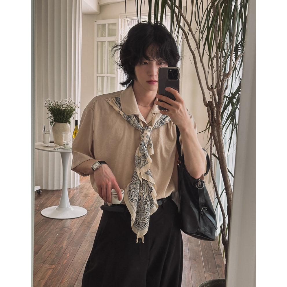 【Metanoia】🇰🇷韓製 古巴領短袖襯衫 含圍巾 - 10