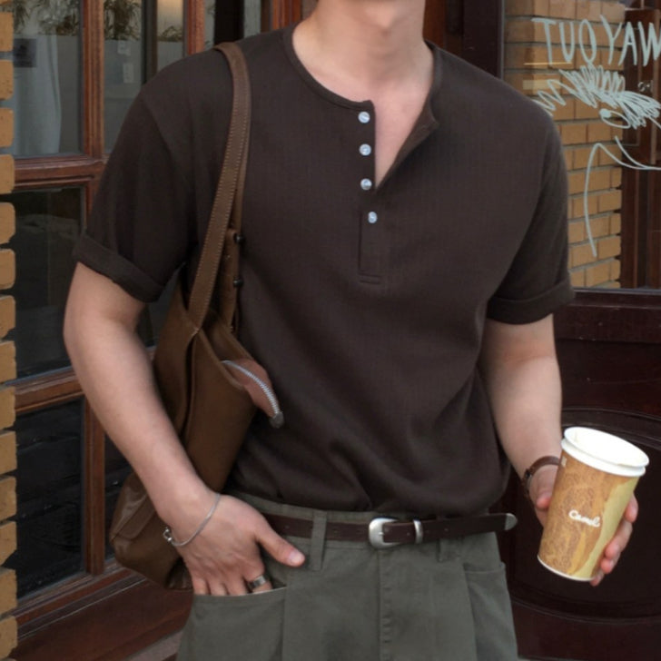 【Metanoia】🇰🇷韓製 亨利領短袖上衣 - 1