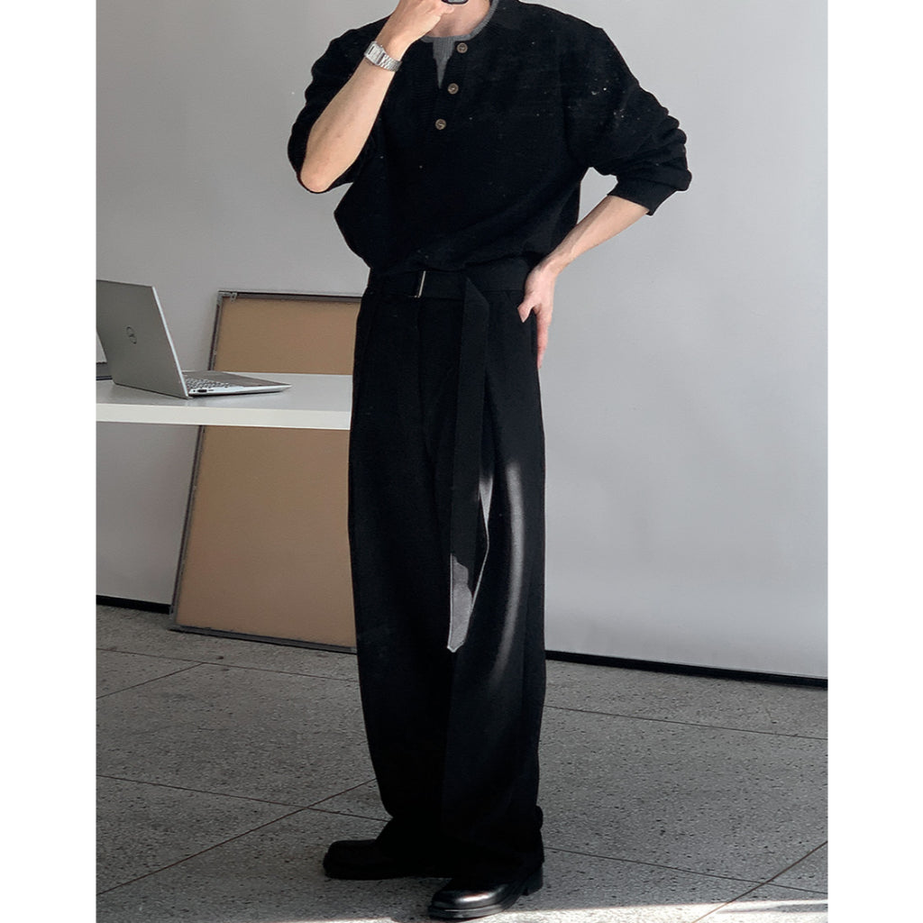 【Metanoia】韓國設計 假兩件亨利領針織衣