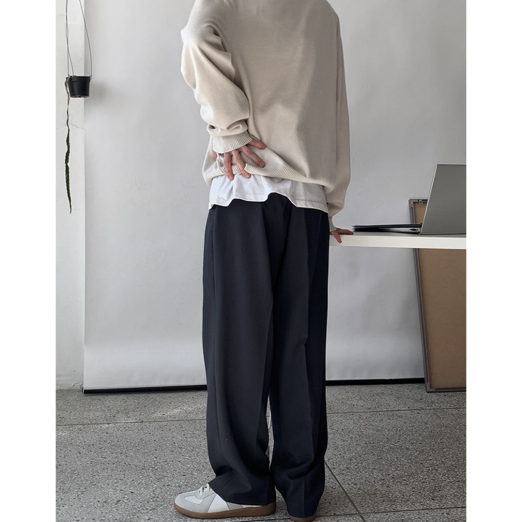 【Metanoia】🇰🇷韓製 含皮帶西裝設計感寬鬆落地褲