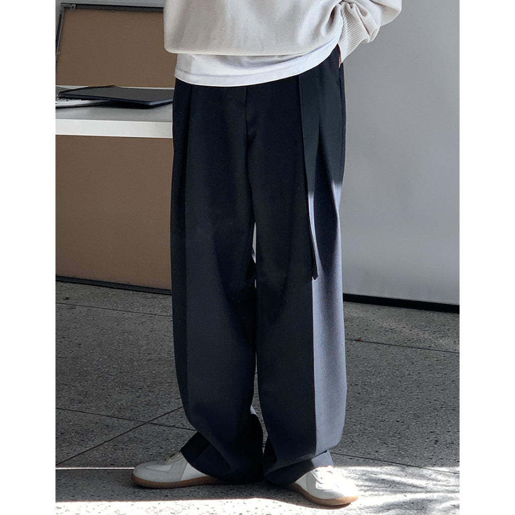 【Metanoia】🇰🇷韓製 含皮帶西裝設計感寬鬆落地褲