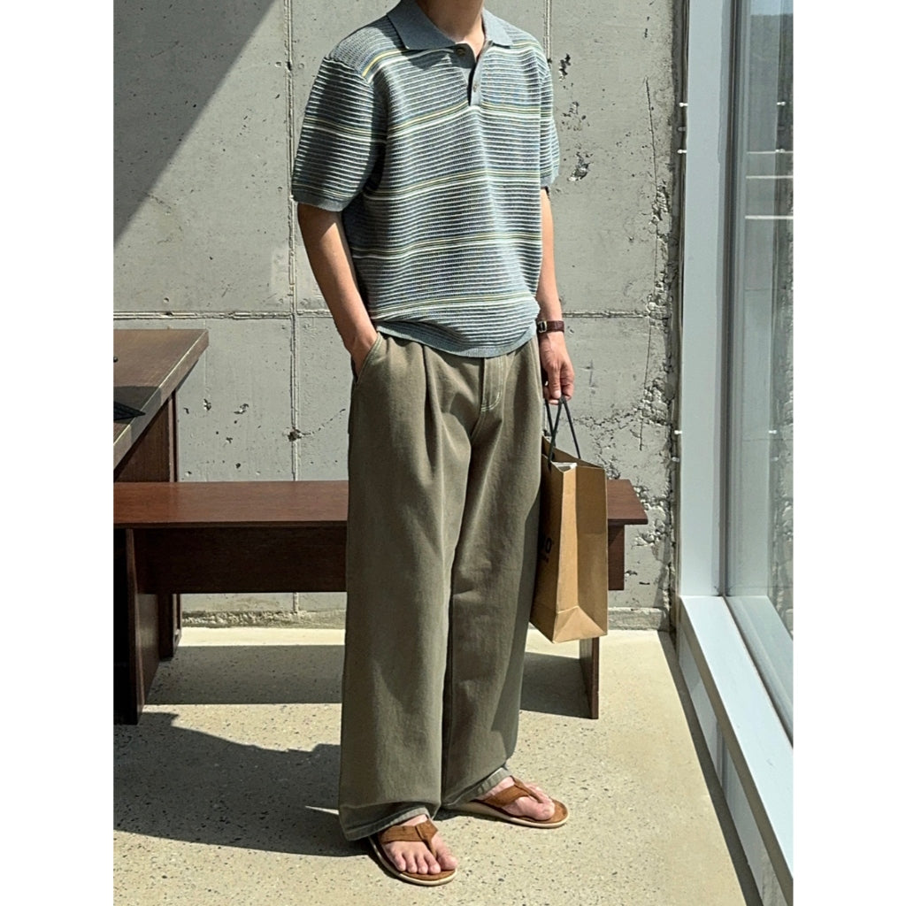 【Metanoia】韓國設計 單褶棉質寬鬆落地牛仔褲 - 8