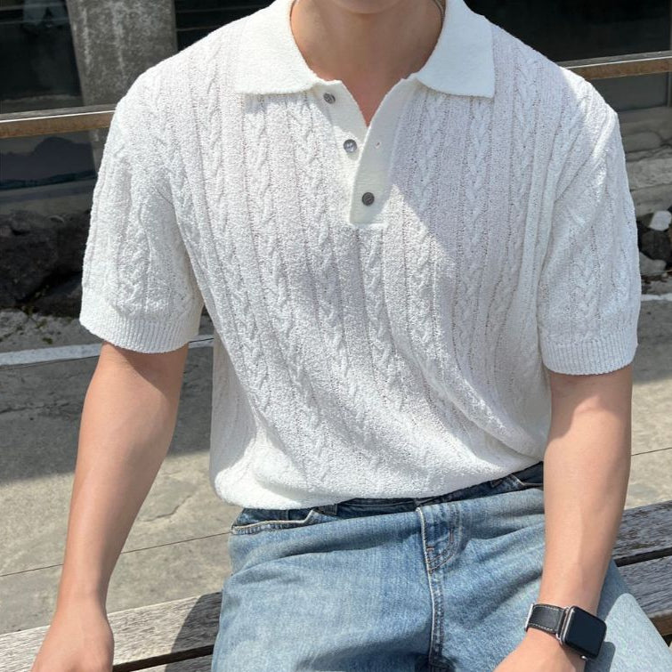 【Metanoia】韓國設計 麻花針織短袖上衣 - 1