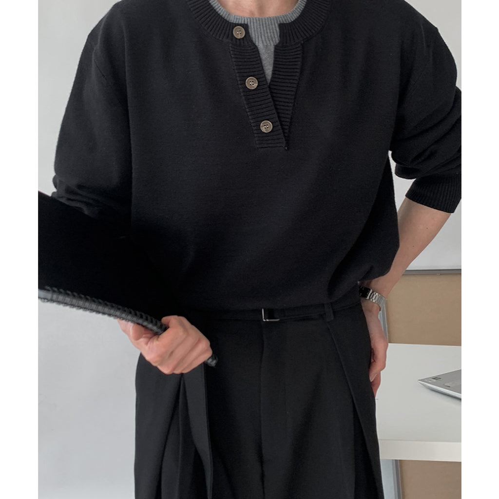 【Metanoia】韓國設計 假兩件亨利領針織衣