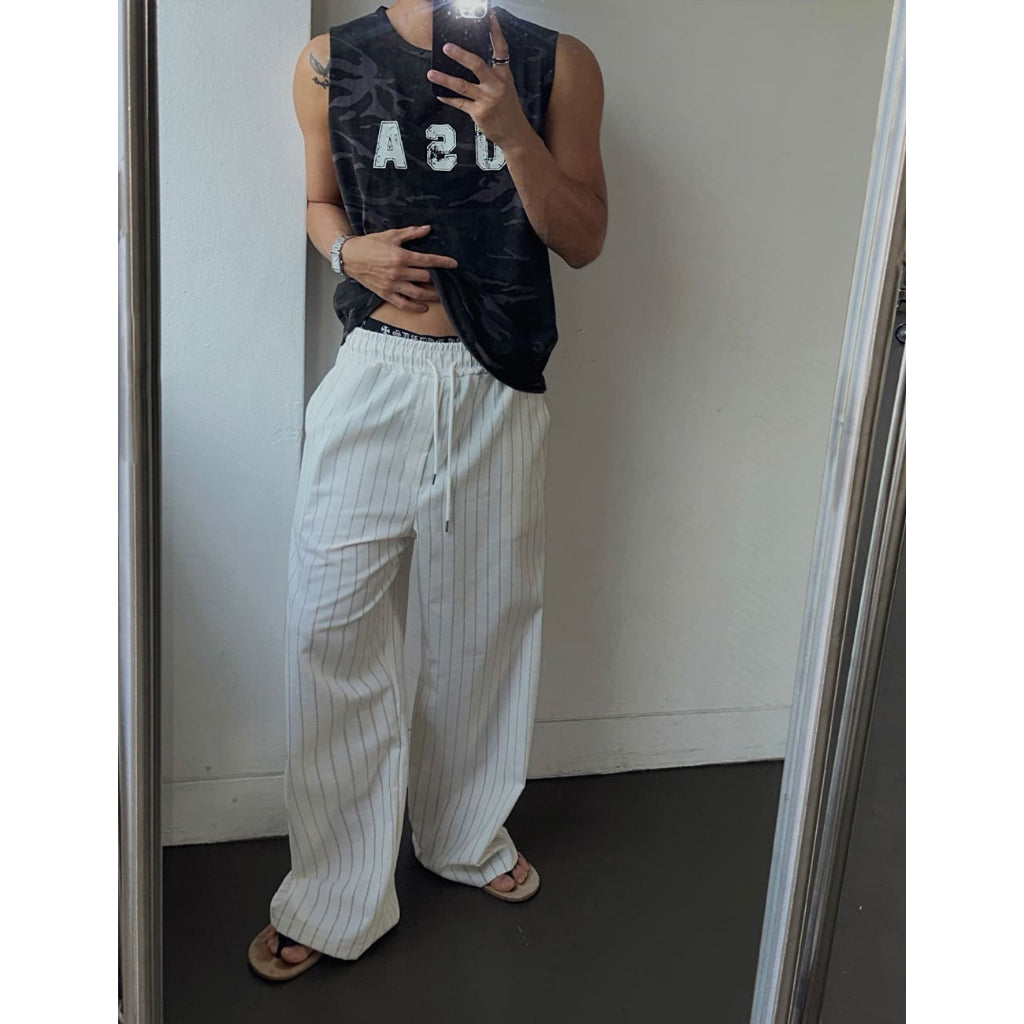 【Metanoia】🇰🇷韓製 亞麻條紋落地褲 - 3