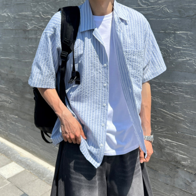 【Metanoia】🇰🇷韓製 古巴領條紋短袖襯衫 - 1