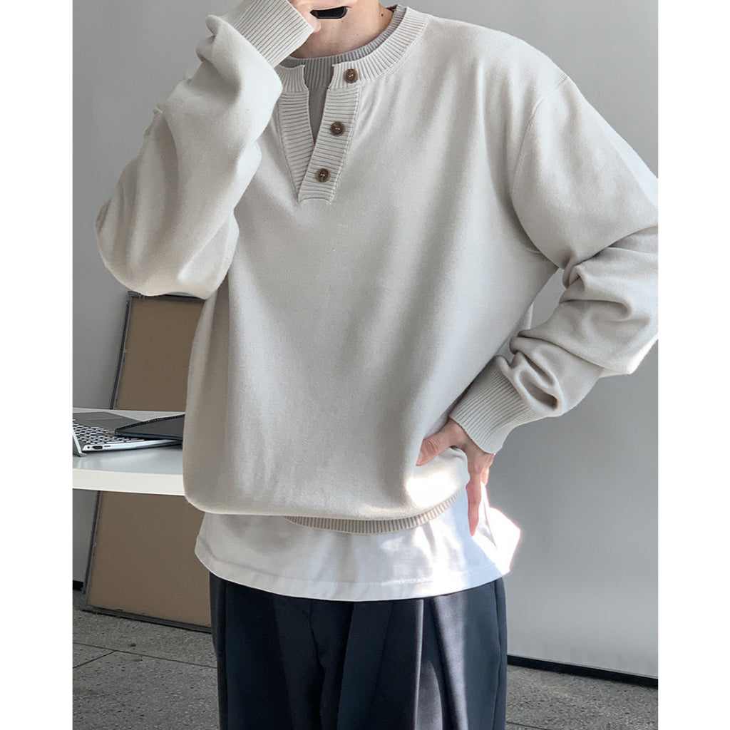 【Metanoia】韓國設計 假兩件亨利領針織衣