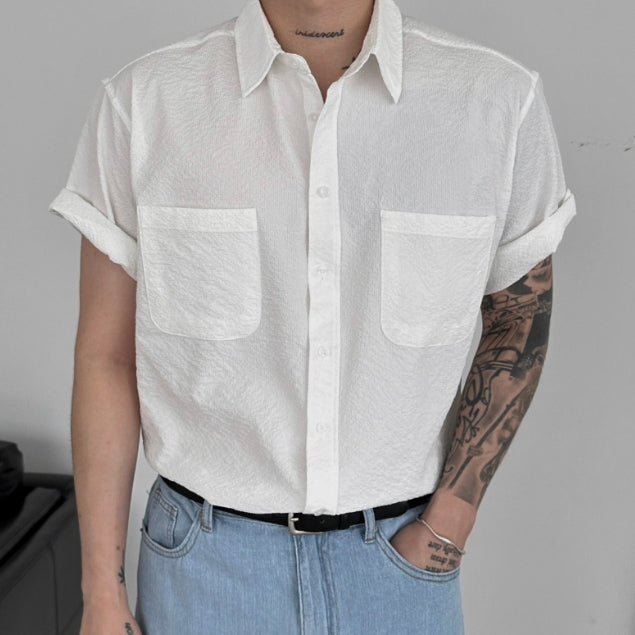 【Metanoia】🇰🇷韓製 寬鬆翻領泡泡沙短袖襯衫