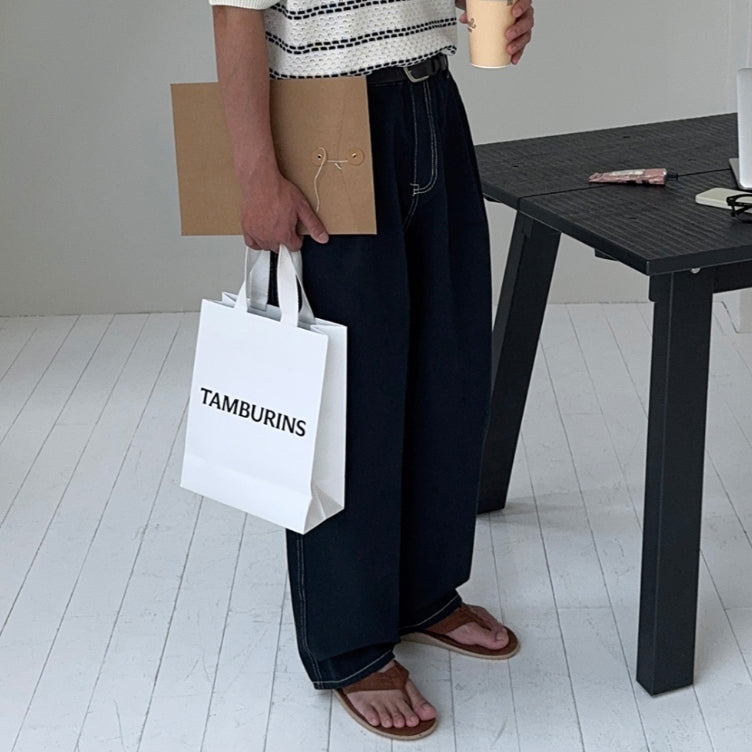 【Metanoia】韓國設計 單褶棉質寬鬆落地牛仔褲 - 1