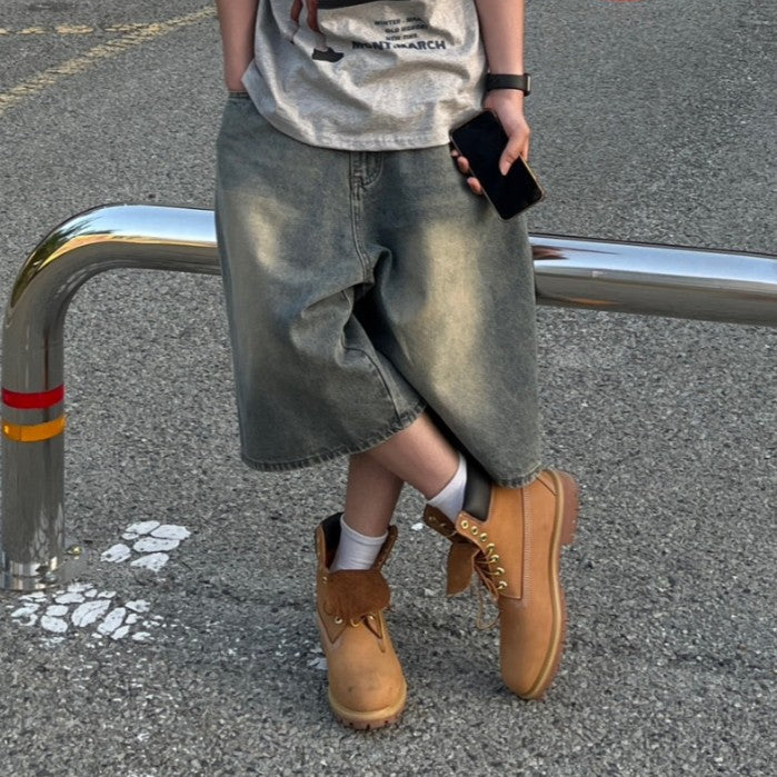 【Metanoia】韓國設計 牛仔七分短褲 - 1