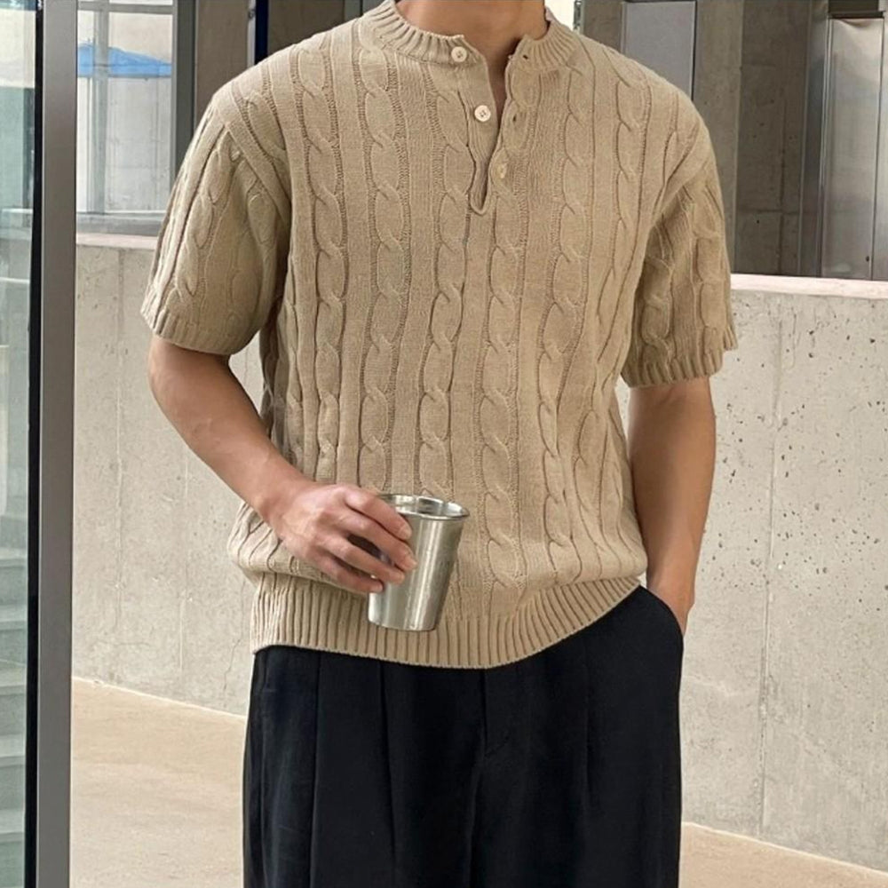 【Metanoia】🇰🇷韓製 麻花亨利領針織短袖 - 2