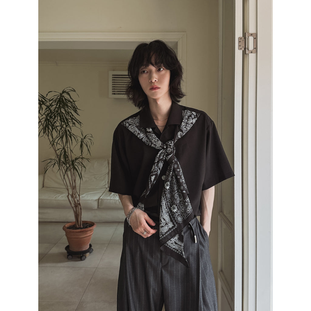 【Metanoia】🇰🇷韓製 古巴領短袖襯衫 含圍巾 - 2