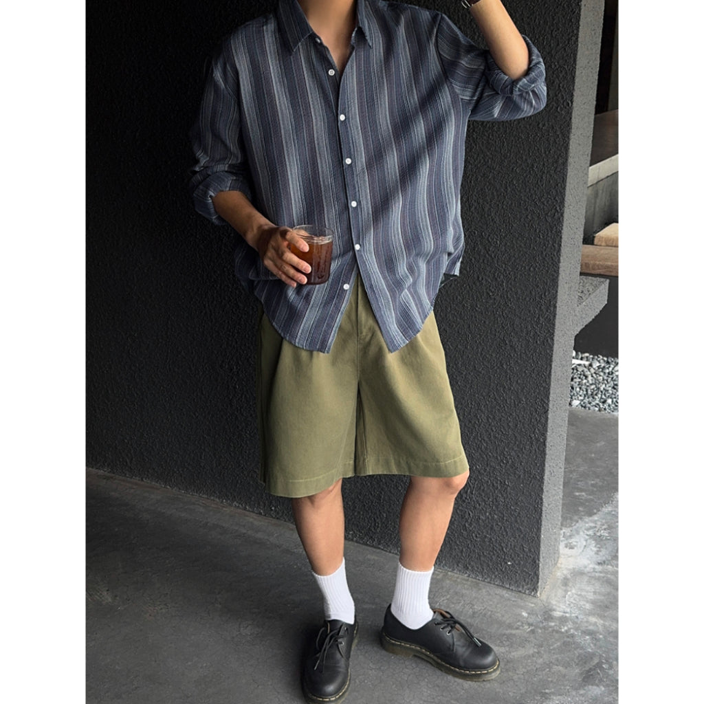 【Metanoia】韓國設計 翻領條紋長袖襯衫 - 6