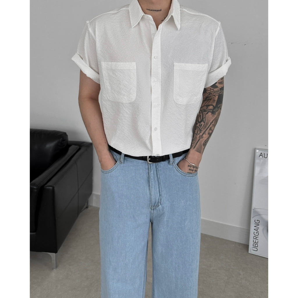 【Metanoia】🇰🇷韓製 寬鬆翻領泡泡沙短袖襯衫