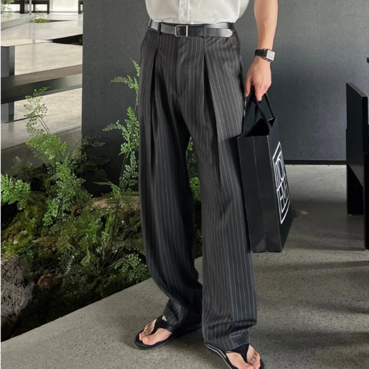 【Metanoia】🇰🇷韓製 條紋西裝寬鬆落地褲 - 1