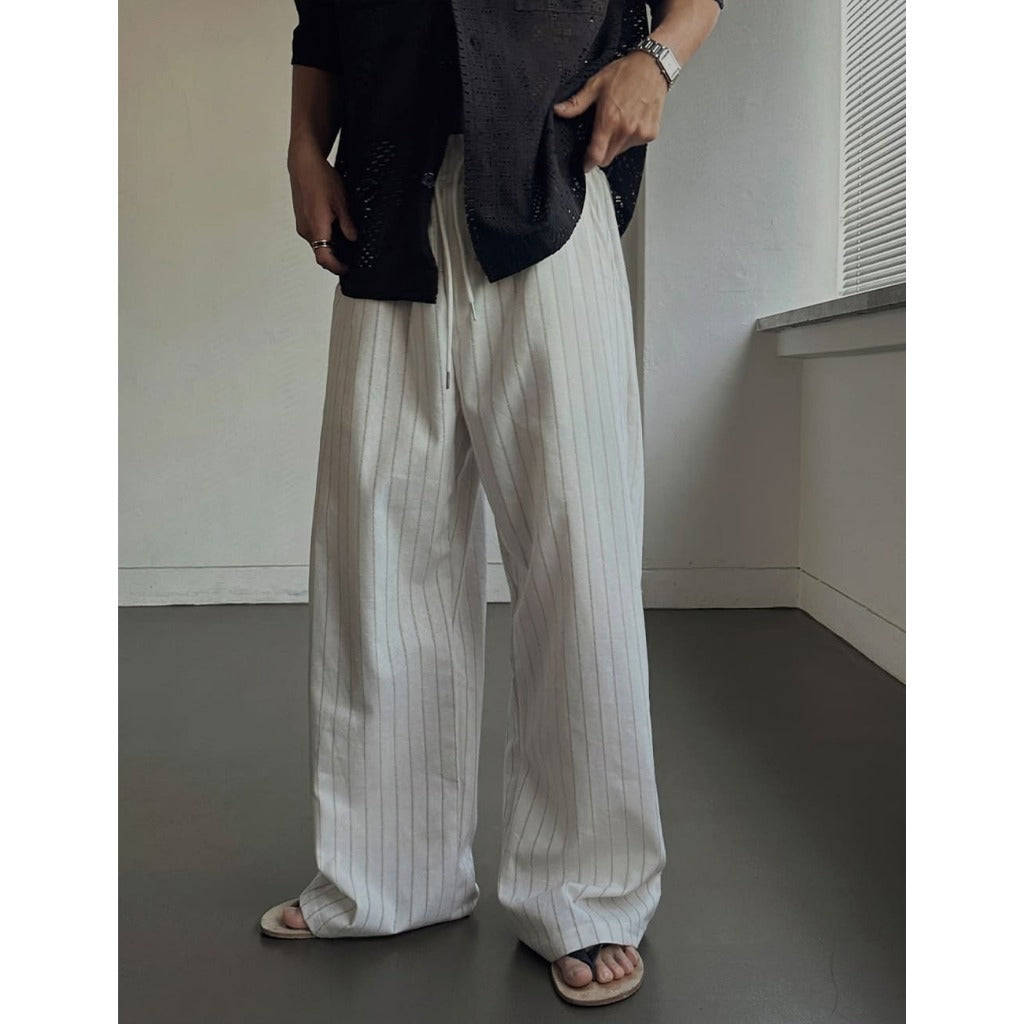 【Metanoia】🇰🇷韓製 亞麻條紋落地褲 - 2