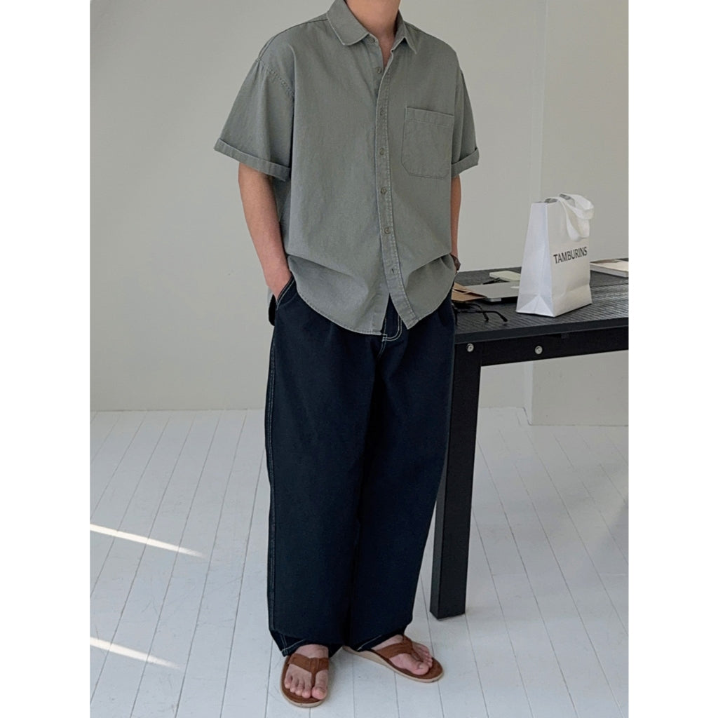 【Metanoia】韓國設計 單褶棉質寬鬆落地牛仔褲 - 2