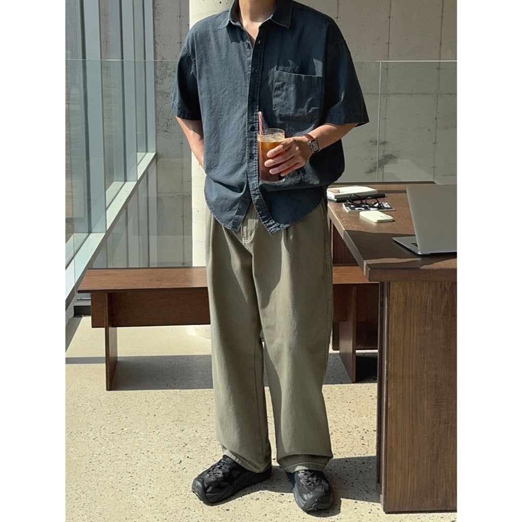 【Metanoia】韓國設計 單褶棉質寬鬆落地牛仔褲 - 6