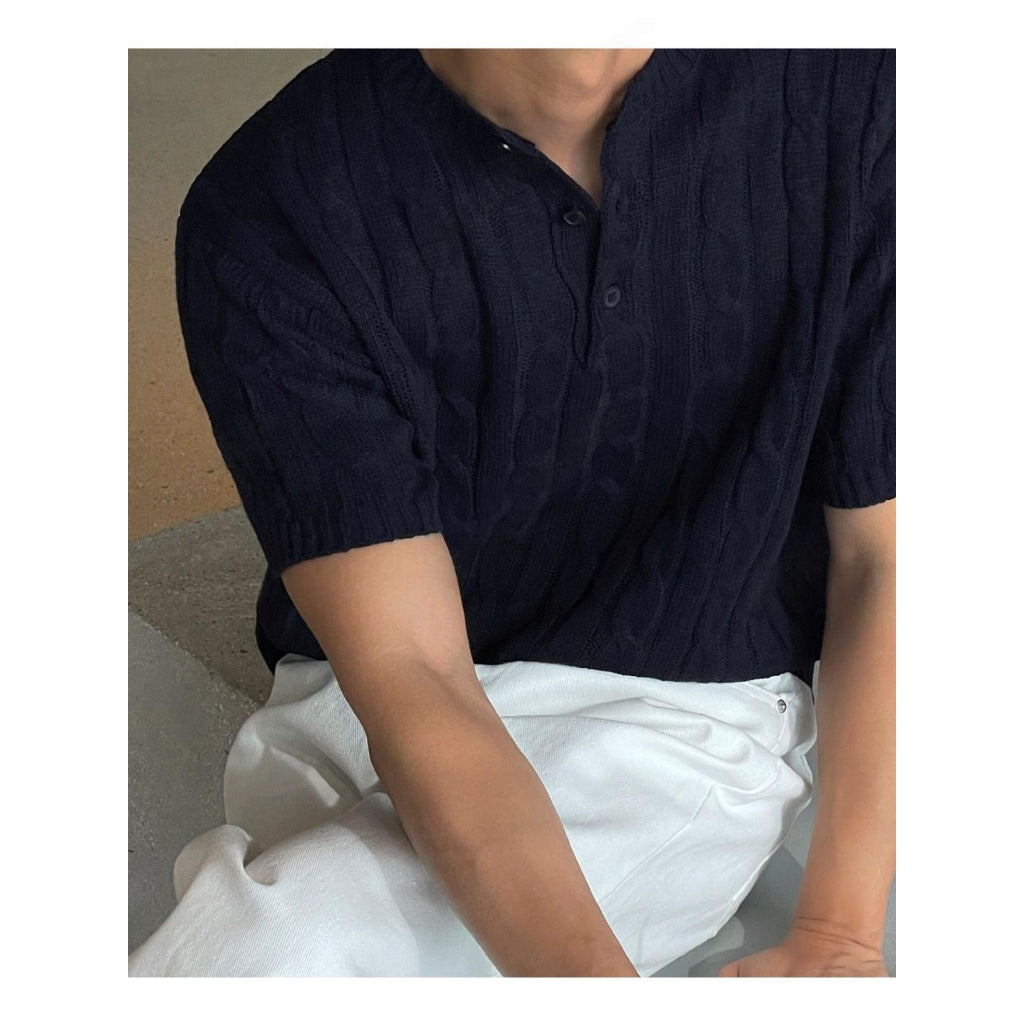 【Metanoia】🇰🇷韓製 麻花亨利領針織短袖 - 5