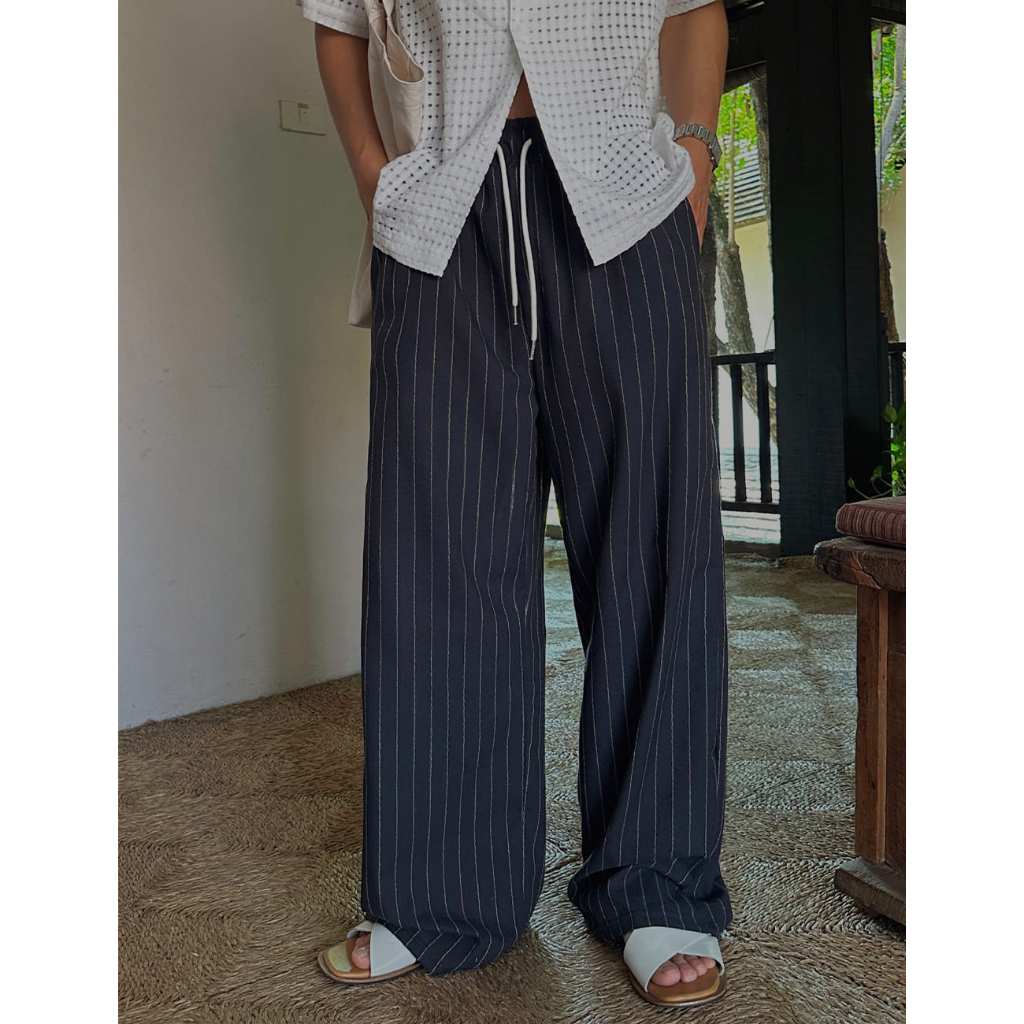 【Metanoia】🇰🇷韓製 亞麻條紋落地褲 - 5