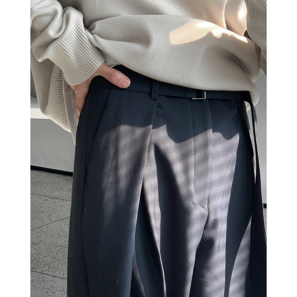 【Metanoia】🇰🇷韓製 含皮帶西裝設計感寬鬆落地褲