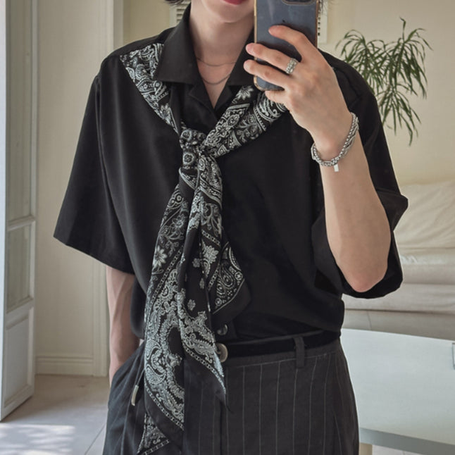 【Metanoia】🇰🇷韓製 古巴領短袖襯衫 含圍巾 - 1