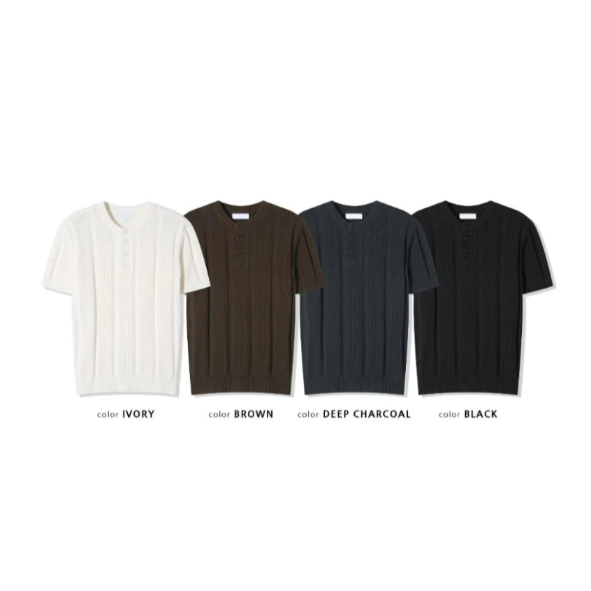 【Metanoia】韓國設計 鏤空修身亨利領針織短袖 - 8