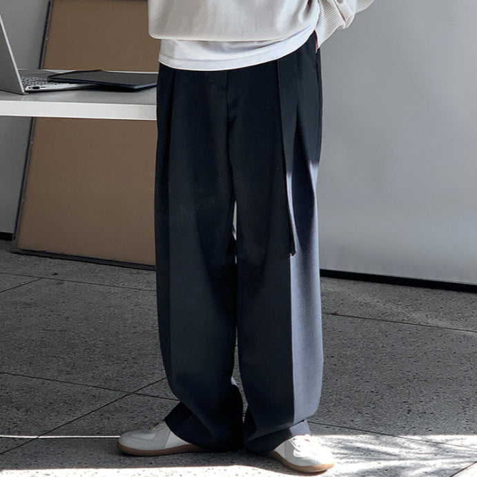 【Metanoia】🇰🇷韓製 含皮帶西裝設計感寬鬆落地褲