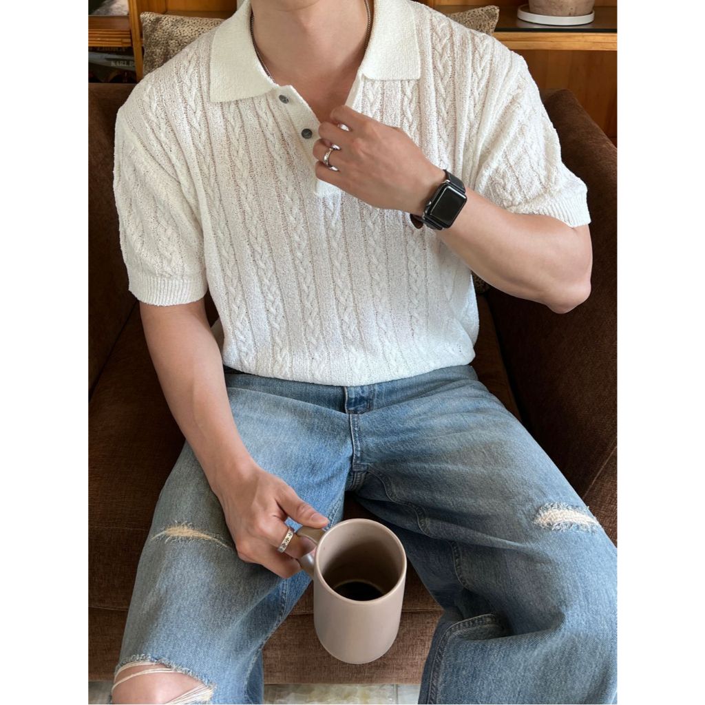 【Metanoia】韓國設計 麻花針織短袖上衣 - 4