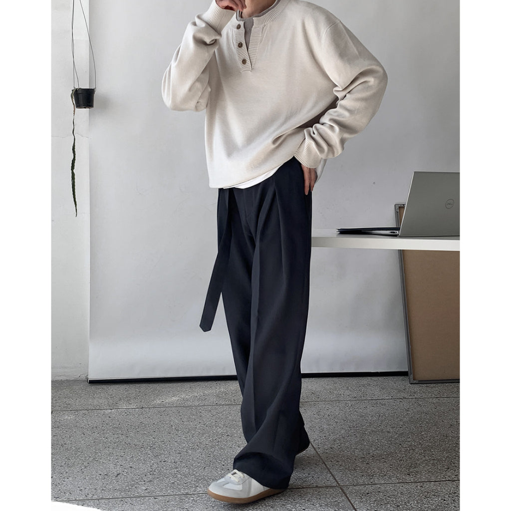 【Metanoia】韓國設計 假兩件亨利領針織衣