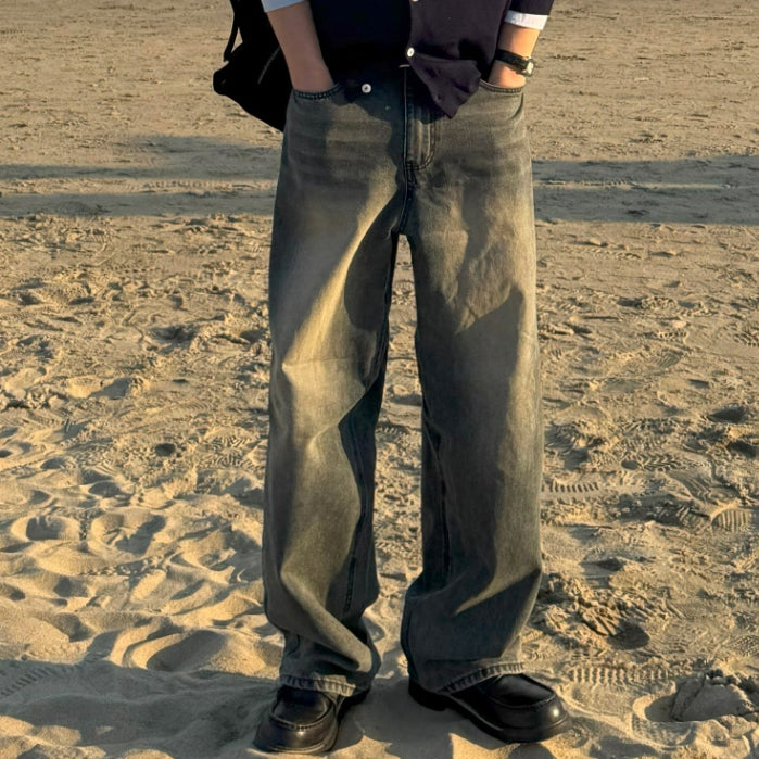 【Metanoia】韓國設計 水洗落地牛仔褲