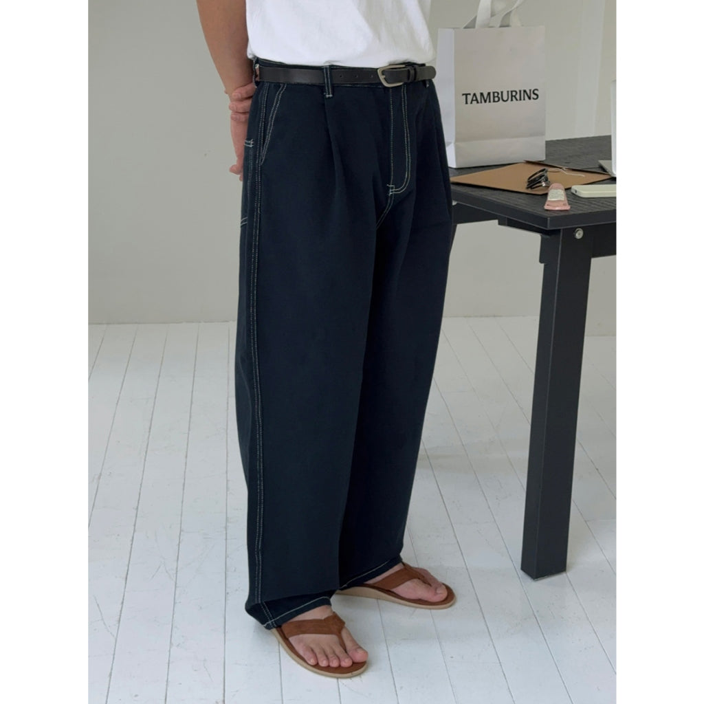 【Metanoia】韓國設計 單褶棉質寬鬆落地牛仔褲 - 3