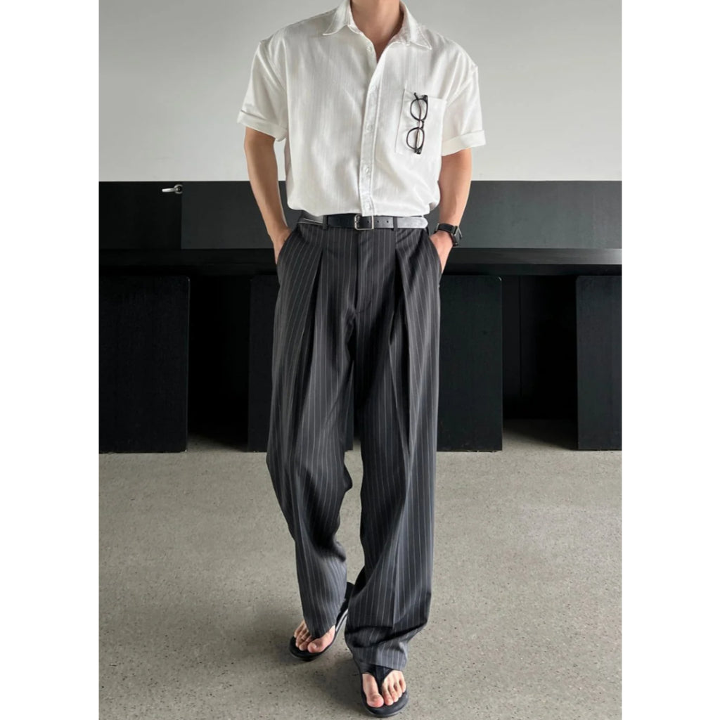 【Metanoia】🇰🇷韓製 條紋西裝寬鬆落地褲 - 7