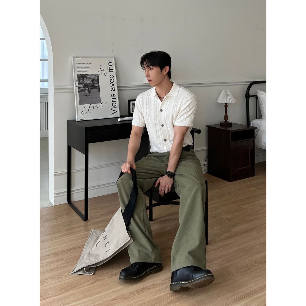 【Metanoia】🇰🇷韓製 牛津布工裝落地褲 - 2