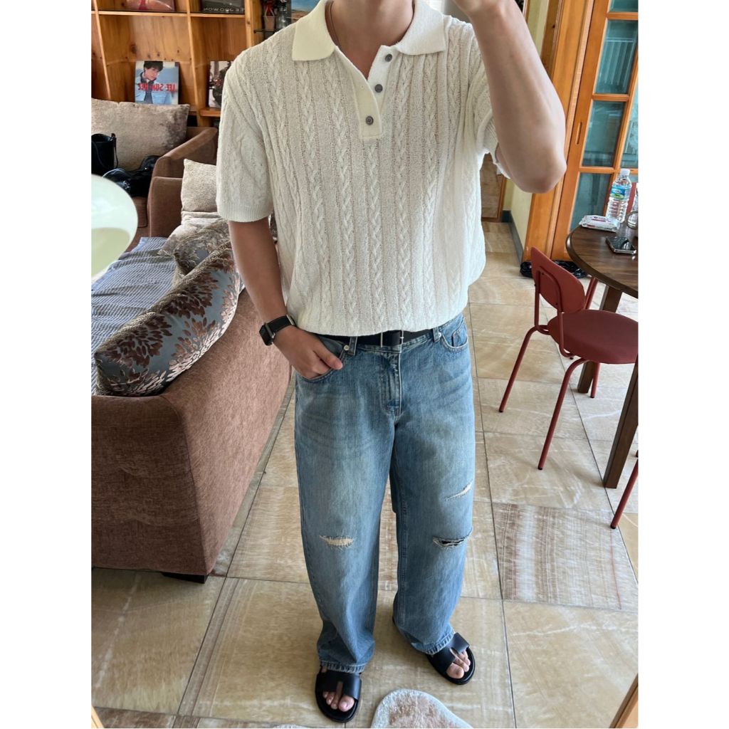 【Metanoia】韓國設計 麻花針織短袖上衣 - 5