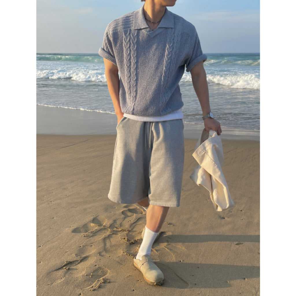 【Metanoia】韓國設計 翻領麻花針織短袖上衣 - 3